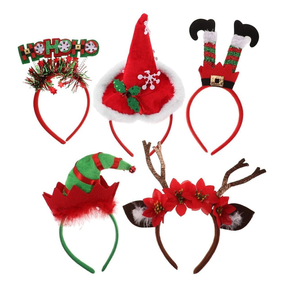 7604 5 Pcs Christmas Headbands 3D Cartoon Santa Hat Reindeer Antlers